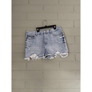 Zara Women’s 12 Holiday Short Sunrise Blue Button Fly Jeans Shorts Distressed